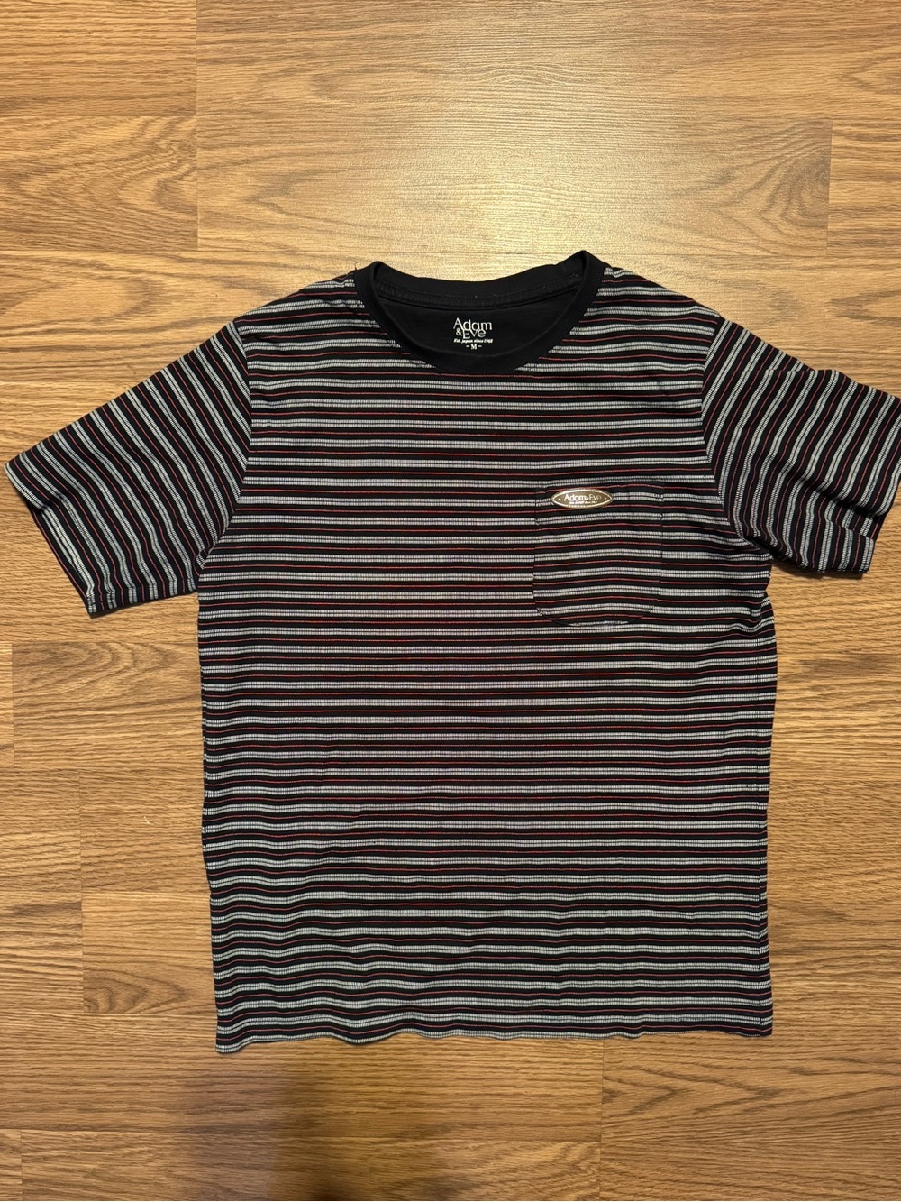 Mens Black, Gray & Maroon Striped Pocket Tee